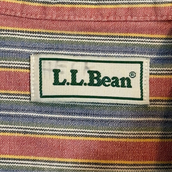 L.L.Bean Men's Short-Sleeve Button Down Shirt stripped XL tall red blue cotton - Picture 3 of 6